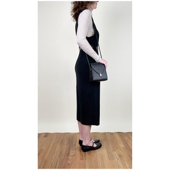 Vintage Pinafore Midi Dress Whimsigoth Dark Academia Fall Winter Preppy 80s 90s - Picture 6 of 11